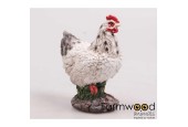 Sculpture de jardin Poulet avec poussin blanc 15x11x20cm
