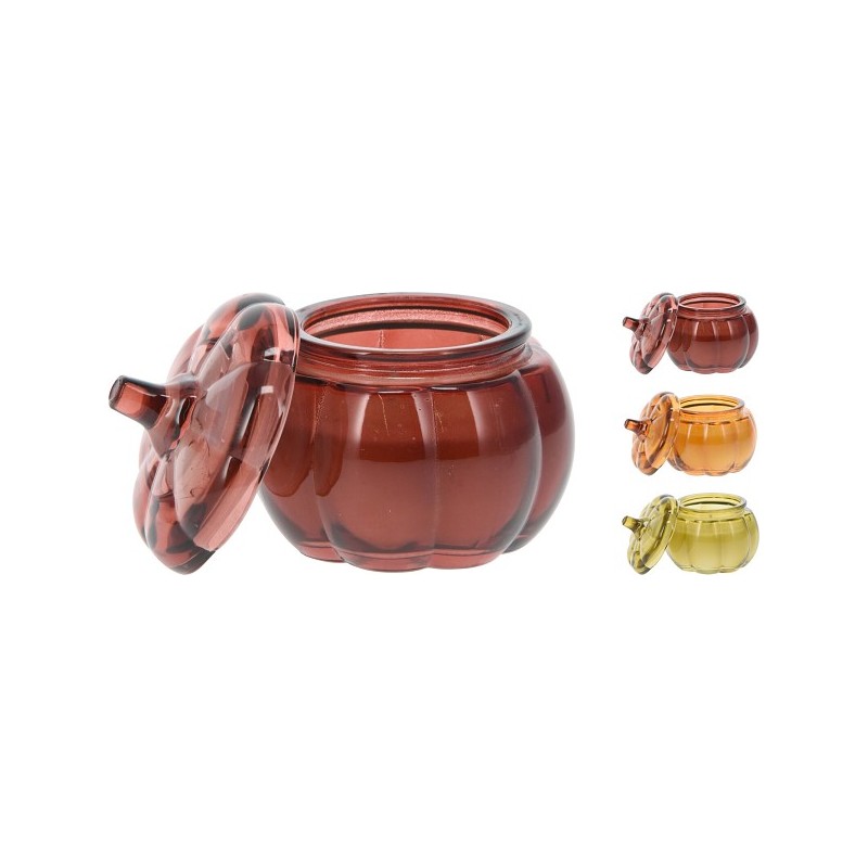 Kaars in glas pompoen 8,5cm met deksel