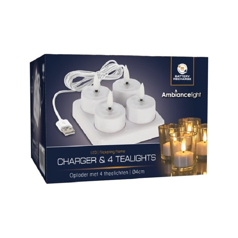 Oplader met 4 LED theelichten voor usb lader