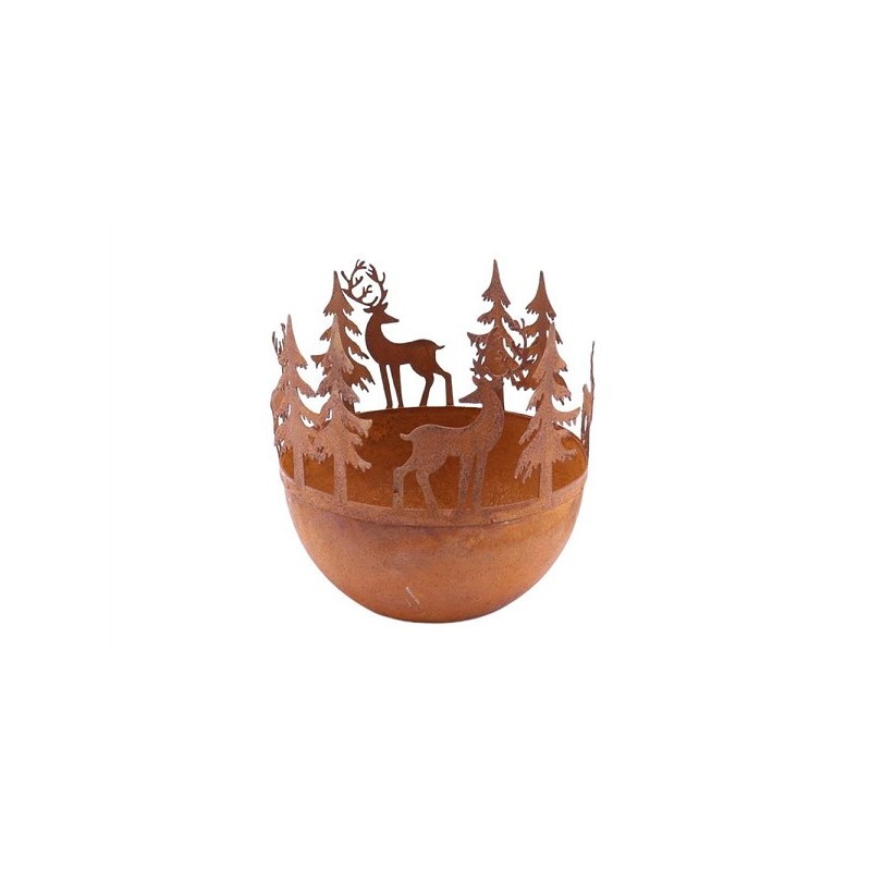 HBX natural living Kom/theelichthouder Forest Silva roest Ø13xh12cm