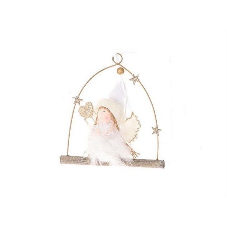 HBX natural living Hanger engel Ada op boomstammetje met veren en textiel 15x5xh17,5cm