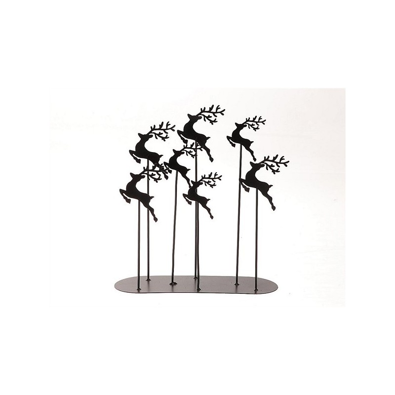 HBX natural living Deco Hummy tafereel van 7 herten metaal op standaard 28x10x30cm zwart