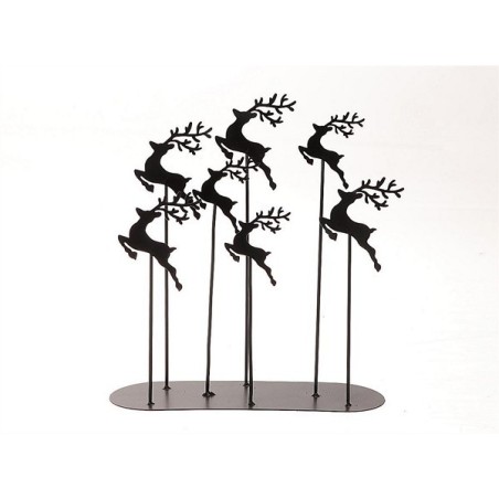 HBX natural living Deco Hummy tafereel van 7 herten metaal op standaard 28x10x30cm zwart