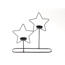 HBX natural living Theelichthouder Calle in stervorm 2x op standaard 30x8x29cm zwart metaal