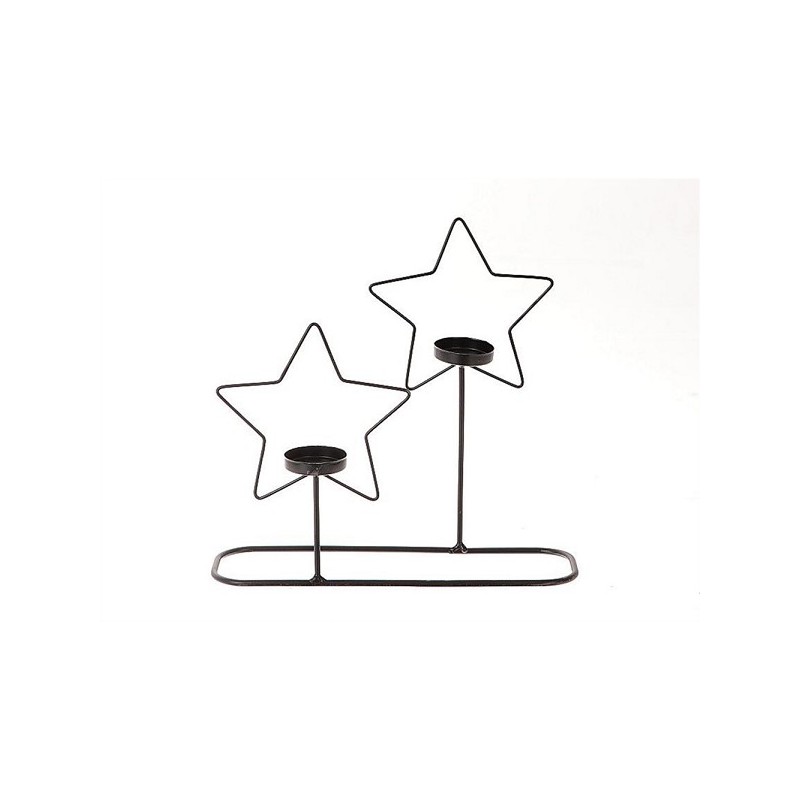 HBX natural living Theelichthouder Calle in stervorm 2x op standaard 30x8x29cm zwart metaal
