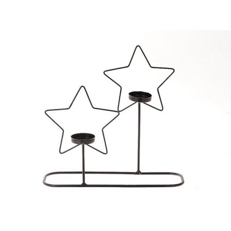 HBX natural living Theelichthouder Calle in stervorm 2x op standaard 30x8x29cm zwart metaal