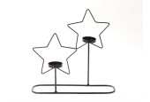 HBX natural living Theelichthouder Calle in stervorm 2x op standaard 30x8x29cm zwart metaal