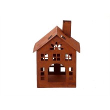 HBX natural living Deco huisje Domek Chimney 13x13,5h17,5cm roest