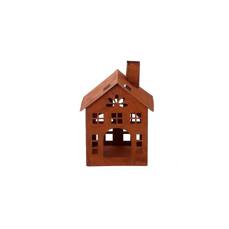 HBX natural living Deco huisje Domek Chimney 13x13,5h17,5cm roest