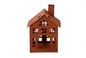 HBX natural living Deco huisje Domek Chimney 13x13,5h17,5cm roest