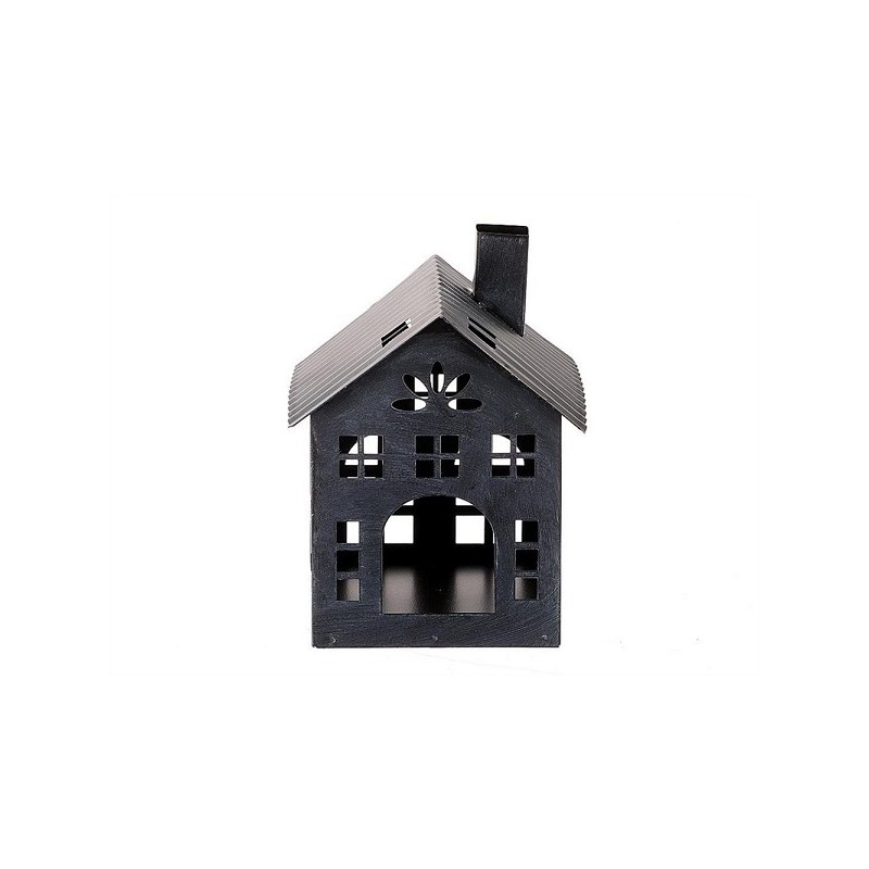HBX natural living Theelichthouder huisje Domek Chimney 13x13,5h17,5cm mat zwart