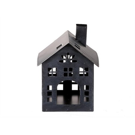 HBX natural living Theelichthouder huisje Domek Chimney 13x13,5h17,5cm mat zwart