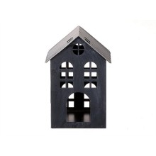 HBX natural living Theelichthouder huisje Domek high 14x11,5xh20cm mat zwart