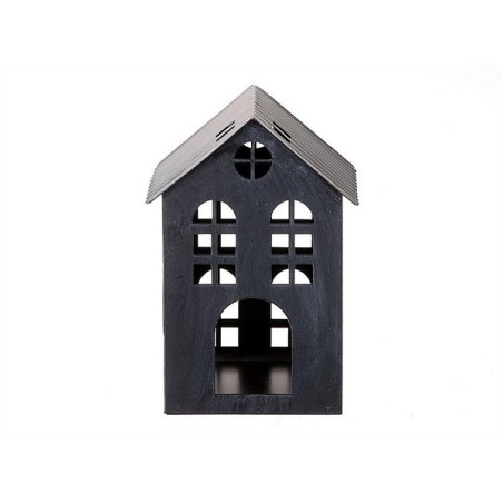 HBX natural living Theelichthouder huisje Domek high 14x11,5xh20cm mat zwart