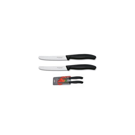 Victorinox Couteau de table/tomate dentelé noir 2 pièces sur carte