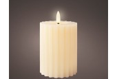 Lumineo LED kaars wax ribbel Crème  H12,3cm Dia 7,5 cm met 6 uurs timer-werkt op batterijen 2x AAA ( niet inbegrepen)
