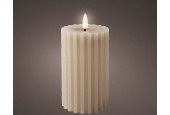 Lumineo LED kaars wax ribbel Licht Grijs H14,8cm Dia 7,5 cm met 6 uurs timer- werkt op batterijen 2x AAA ( niet inbegrepen)