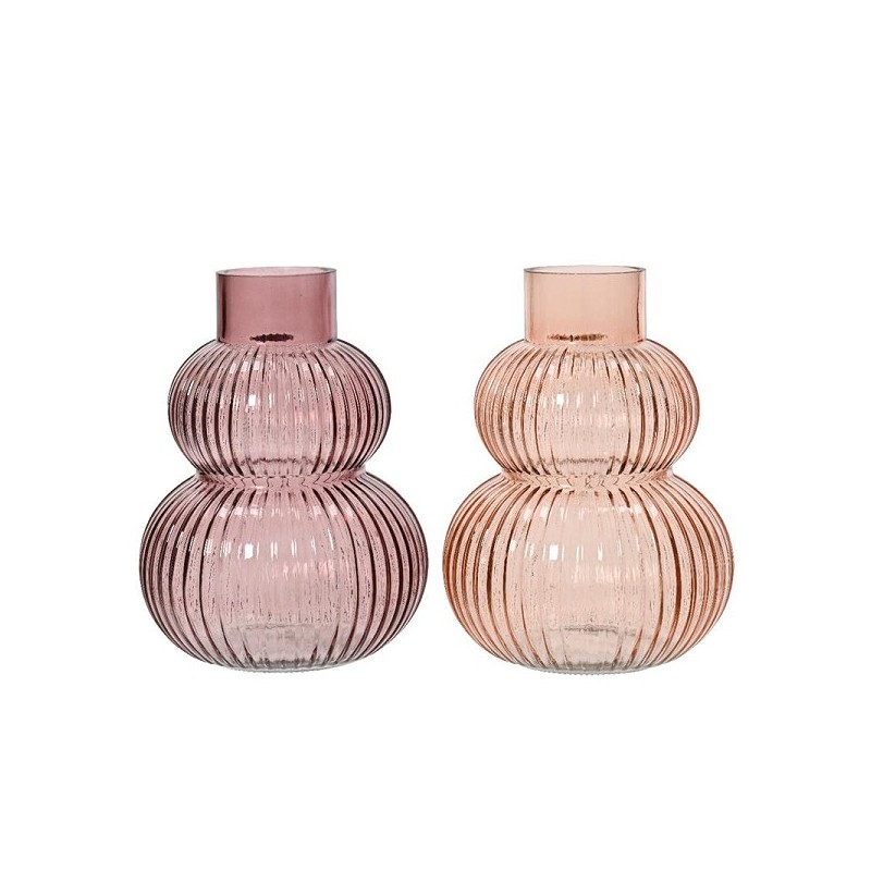 Decoris Vaas glas ribbel H20cm Roze of Licht Roze