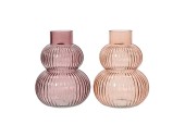 Decoris Vaas glas ribbel H20cm Roze of Licht Roze