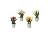 Decoris Kunstplant in pot Tulp poluester 6,5x6,5x17cm 4 assorti