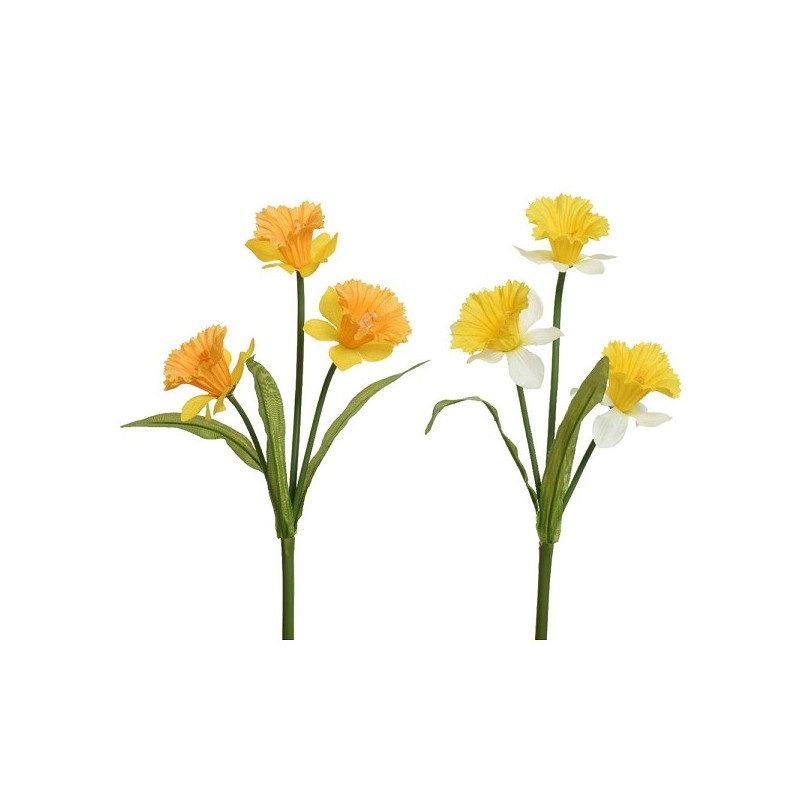 Decoris Kunstbloem Narcis op steel polyester 9x6x60cm geel of wit 2 assorti