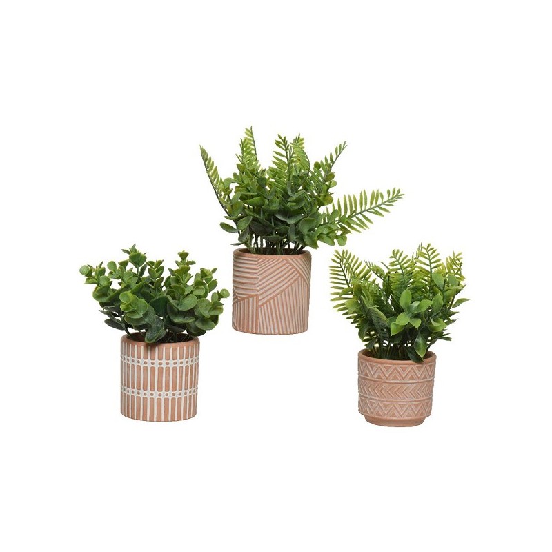 Decoris Kunstplant groen varen/vetplant 9x9x18cm 3 assorti