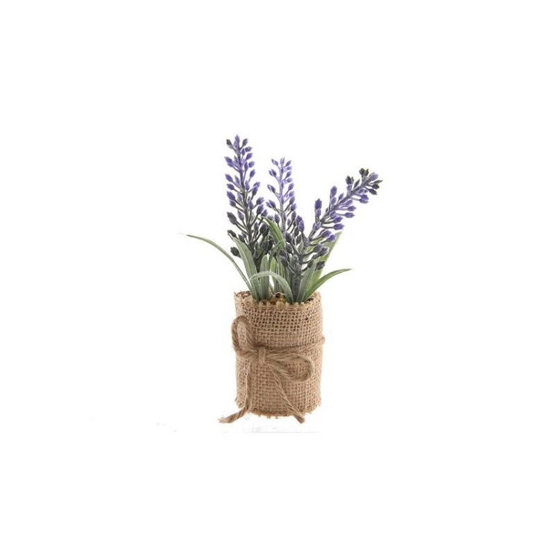 Decoris Kunstplant Lavende plantl in jute 5x5x12cm lila