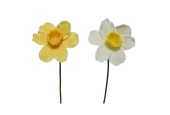 Decoris Kunstbloem Narcis polyester 11x11x39cm geel/wit  2 assorti