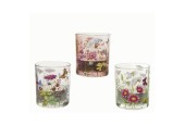 Decoris Theelichthouder van glas met bloemen dessin dia.7x8,3cm 3 assorti