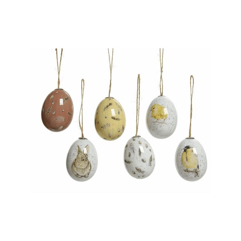 Decoris Paasei Lente Dieren 6 delig dia4x6cm geel/wit /terra kleuren
