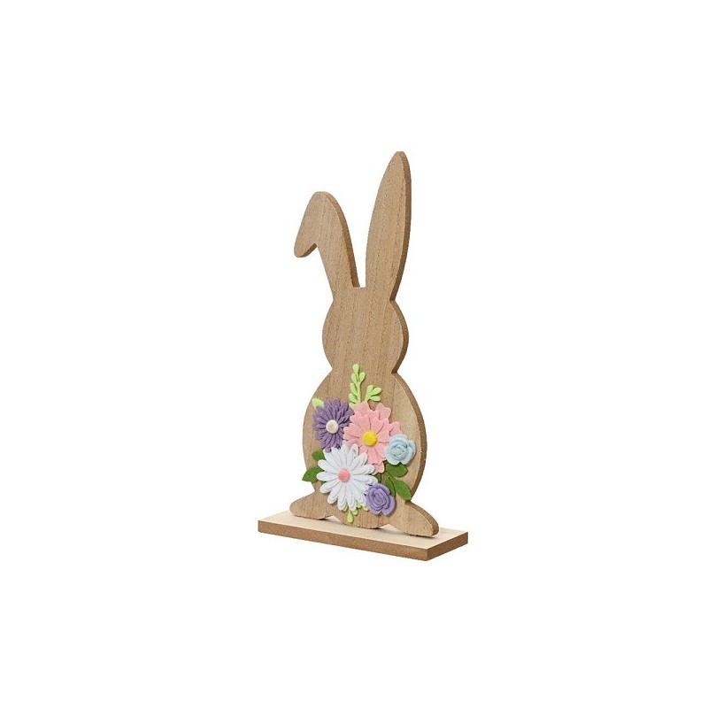Decoris Paas Beeld Konijn met vilt bloemen mdf fsc mix 70% Decoratie 6x10,5x28,5cm