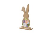 Decoris Paas Beeld Konijn met vilt bloemen mdf fsc mix 70% Decoratie 6x10,5x28,5cm
