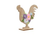 Decoris decoratieve Beeld Haan met vilten bloemen gemaakt van MDS fsc mix 6x21,5x20cm