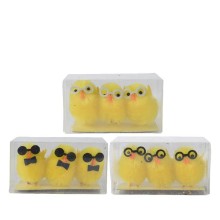 Decoris Kuiken chenille met bril 3-delig 3x3x4cm 3 assorti