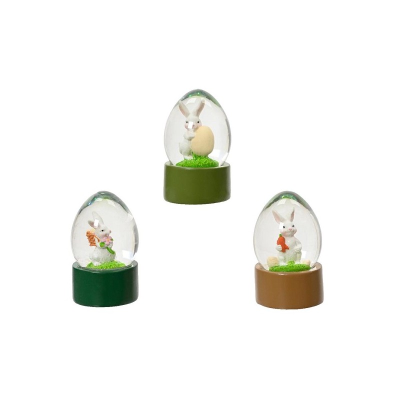 Decoris Schudbol met konijn van polyresin dia.4,2x7cm 3 assorti