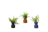 Decoris kunstplant groen in pot kunststof/aardewerk dia8x23cm 3 assorti