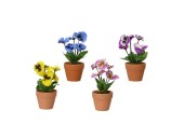 Decoris Kunststplant violtjes in terracottapot polyester/terracotta dia.7,5x18cm 4 assorti