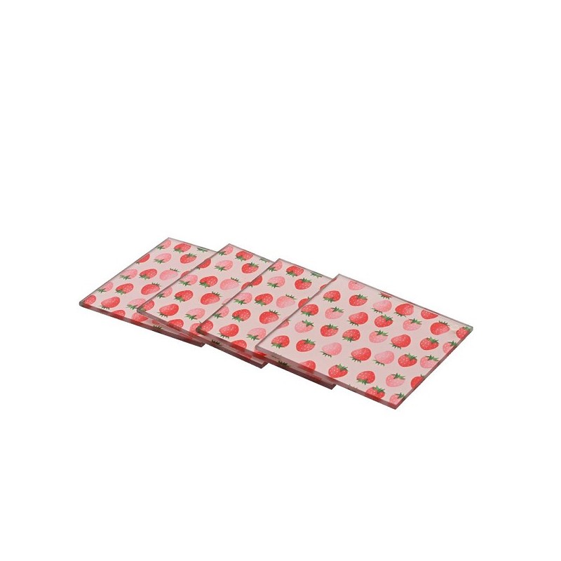 Decoris Onderzetter Aardbei van glas 8x8x0,3cm