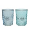 Decoris Waterglas 400ml van glas in blauwe tinten dia.6,3x10,3cm 2 assorti