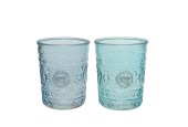 Decoris Waterglas 400ml van glas in blauwe tinten dia.6,3x10,3cm 2 assorti