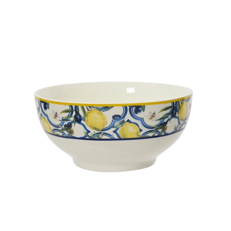 Decoris Schaal Citroen dessin porselein dia.15x7cm blauw/geel