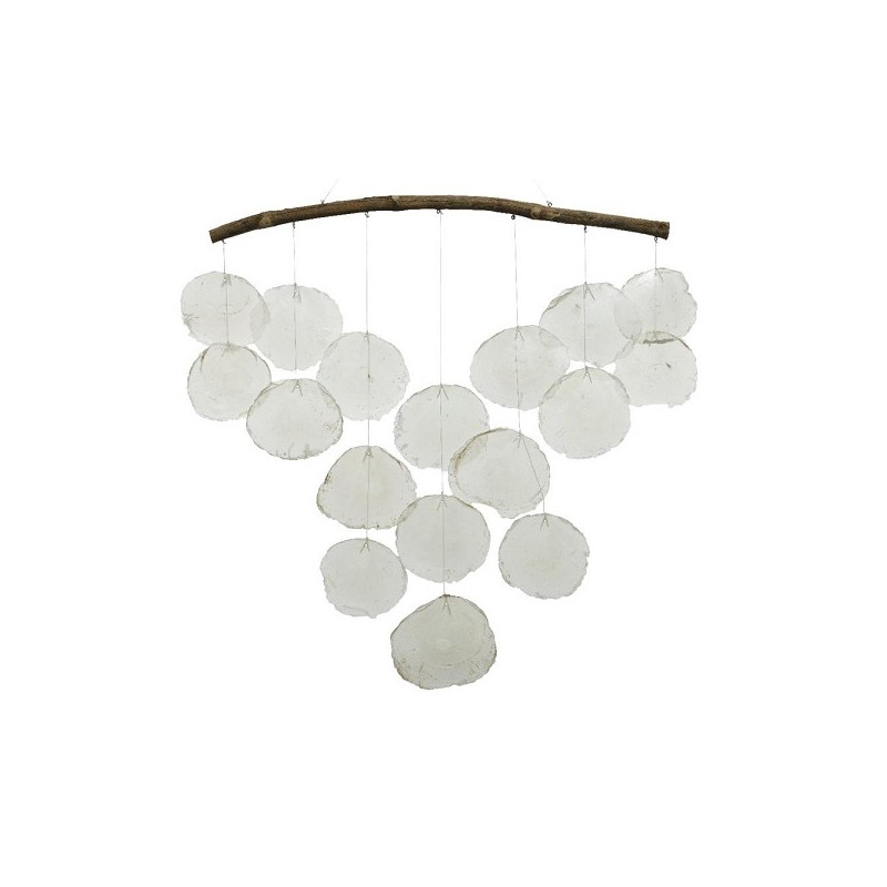Decoris Decoratief hanger van capiz schelpen en drijfhout 2x51x56cm wit