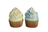 Decoris Decoratieve Beeld Cupcakes van polyresin 7x7x9cm 2 assorti handgemaakt