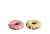 Decoris Decoratieve Beeld Donut van polyresin dia9,5cmx3,5cm 2 assorti handgemaakt