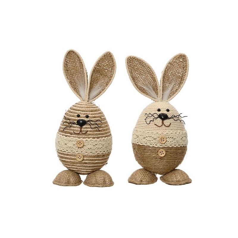 Decoris Decoratieve Paas Beeld Konijn jute natural 10x9x18cm Handgemaakt