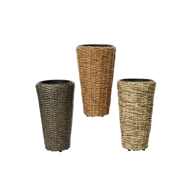 Decoris Bloempot van gerecycled kunststof dia28x50cm voor buiten gebruik 3 assorti