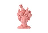 Decoris Vaas in vorm van vrouwen hoofd met hoed van vruchten polyresin 15x13,4x23cm koraal