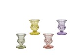 Decoris Kandelaar van glas dia4,8x6,2cm 4 assorti kleuren