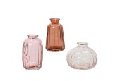Decoris Vaas van glas hoogtes 9,11 en 12cm  Handgemaakt 3 assorti