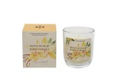 Decoris Geurkaars in glas Witte Musk en Warme Vanille 20% Shea butter wax dia7,8x9cm 20 branduren